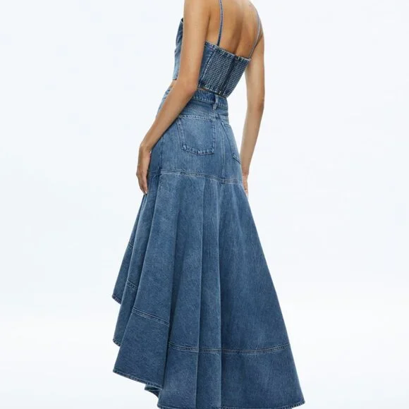 ALICE & OLIVIA JEANS Natacha Stretch Denim Corset Top 2 XS $265 - Picture 5 of 6